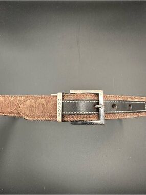 Coach Signature Jacquard Reversible Belt – Y2K Vintage, Brown/Black, Silver Buck